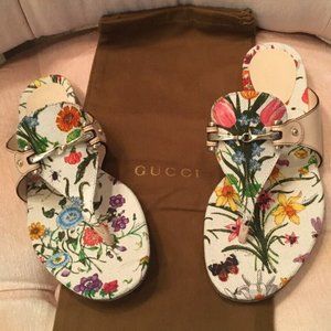 Gucci Floral Thong Sandals, size 8